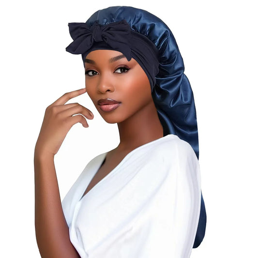 Bonnet de Nuit Satin Long Oversize avec Ruban – Élégance & Protection