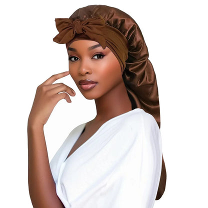 Bonnet de Nuit Satin Long Oversize avec Ruban – Élégance & Protection