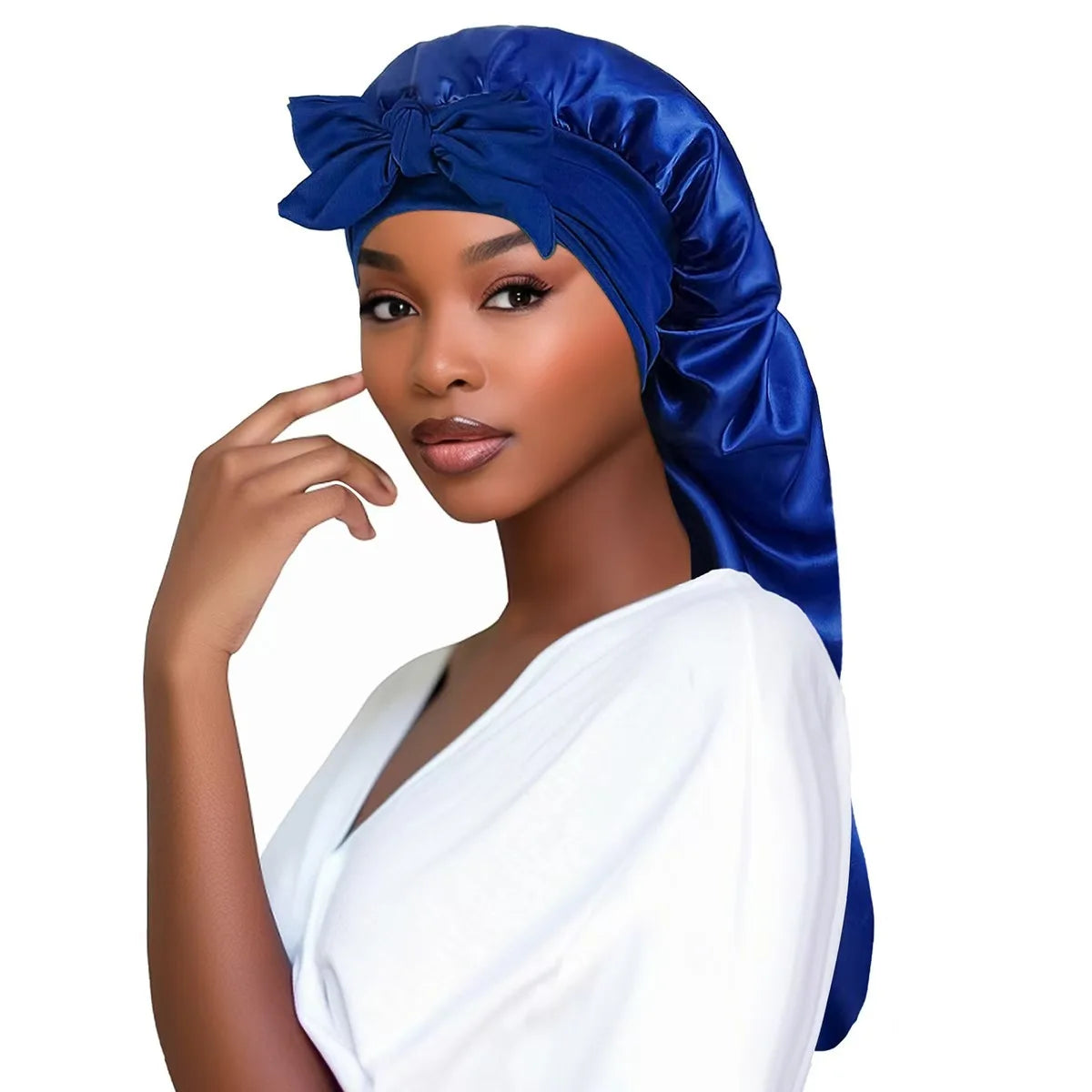 Bonnet de Nuit Satin Long Oversize avec Ruban – Élégance & Protection