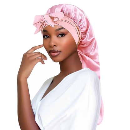 Bonnet de Nuit Satin Long Oversize avec Ruban – Élégance & Protection