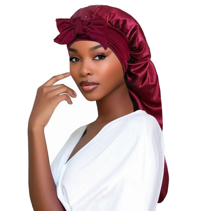 Bonnet de Nuit Satin Long Oversize avec Ruban – Élégance & Protection