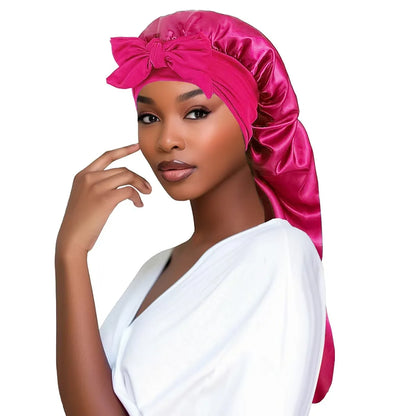 Bonnet de Nuit Satin Long Oversize avec Ruban – Élégance & Protection