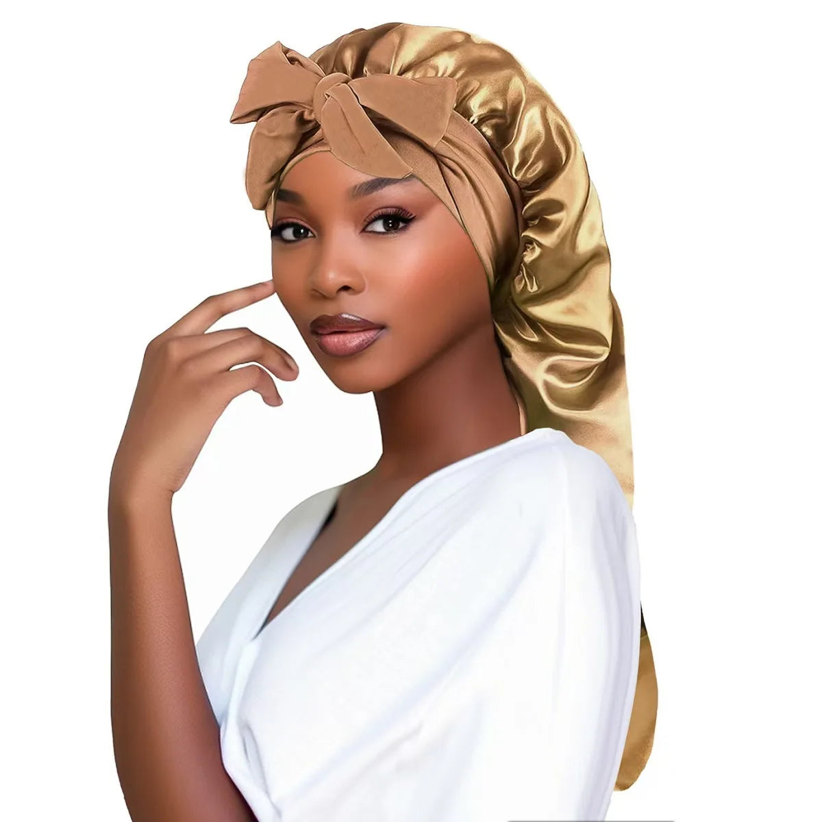 Bonnet de Nuit Satin Long Oversize avec Ruban – Élégance & Protection