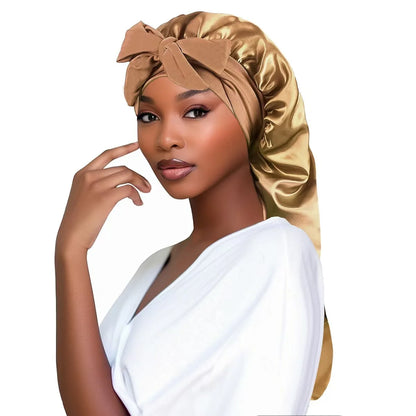 Bonnet de Nuit Satin Long Oversize avec Ruban – Élégance & Protection