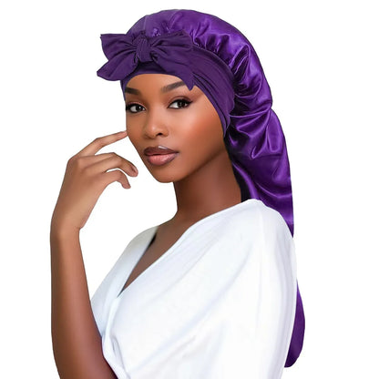 Bonnet de Nuit Satin Long Oversize avec Ruban – Élégance & Protection